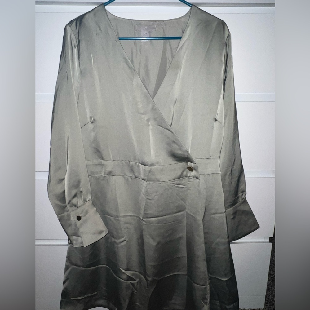 H&M Satin Olive Green Wrap Dress